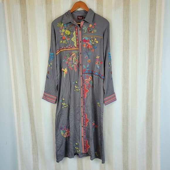 NEW Avani‎ Del Amour Long Sleeve Maxi Dress Gray Size Small Embroidered - Picture 1 of 9